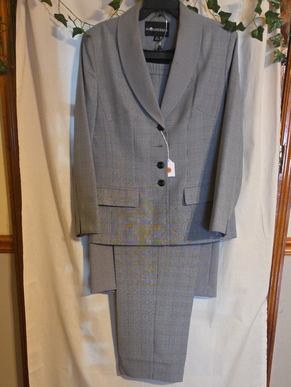 Sag Harbor Light Gray Glen Plaid Women's Pants & Skirt Suit Set